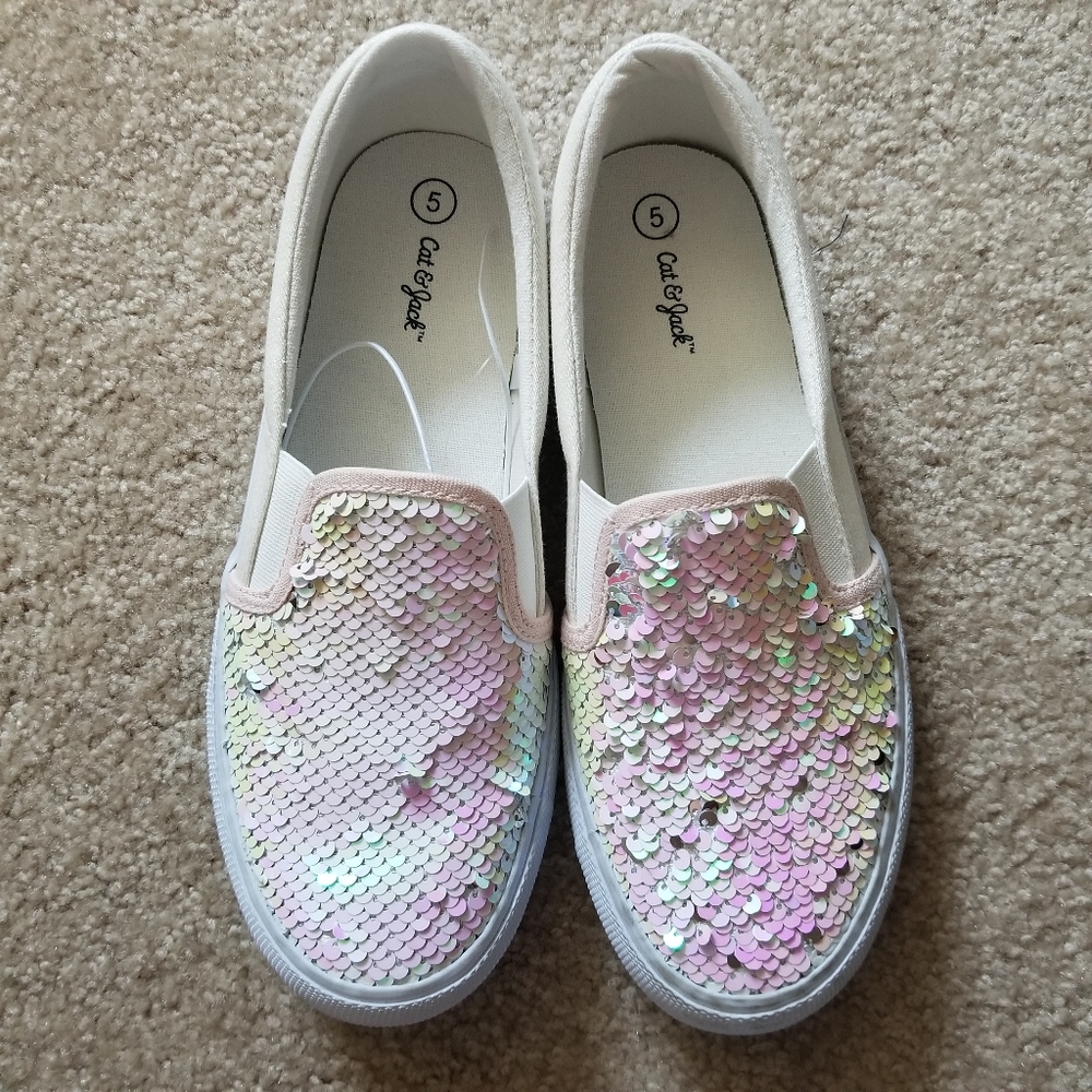 Iridescent silver flip sequin glitter canvas slip - Picture 8 of 12